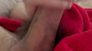 Cute twink jerks off and cums in bed while his friend is watching TV in the other room