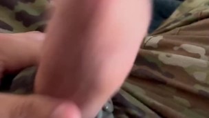 FUN VIDEO - Army solider Pounding a latex pussy while wearing full uniform and shooting hot load