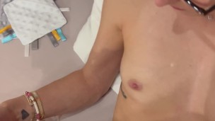 5 min after cumming in her mouth I jerk off to cum again