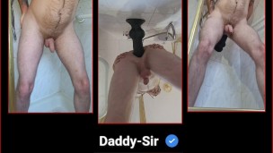 Riding my xxl dog knot dildo in the shower hitting my prostate and leaking cum