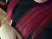 white emo girl alone in bedroom with red panties + bra (1)