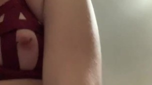 white emo girl alone in bedroom with red panties + bra (8)