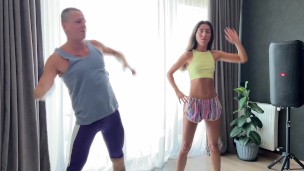 Fucked my step son and his girlfriend after morning exercises