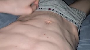 Twink with huge cock playing with his bulge