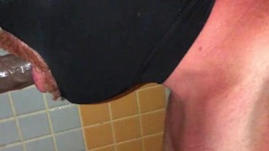 Pissing And Cumming In A Public Shower With A Couple Of Wall Suction Dildos To Play With