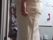 Beautiful blonde bride dangling her long legs in her almost knee high boots 2/16