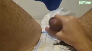 Diaper Man Wearing Disney Socks Jerking Off And Cumming