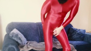 Spandex Fetishist Fucking His Ass with Anal Dildo in Zentai Suit