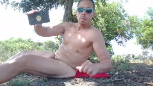 Another risky public jerk, completely naked, near a walk path