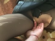 Tore pantyhose and fucked in a leather skirt 13/16