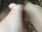 Tore pantyhose and fucked in a leather skirt 3/16