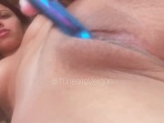 Little slut with a hairy pussy massages her clitoris with her vibrator 6/16