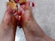 Smashing filled Dunkin donuts with my sexy long feet( multiple different fillings) 15/16