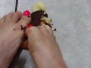 Smashing filled Dunkin donuts with my sexy long feet( multiple different fillings) 4/16