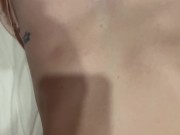 I wake her up with my cock in her mouth and I cum on her small tits 11/16