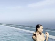 Monika Fox Poses In Bikini & Swims In Pool On Roof Of Hotel 8/16