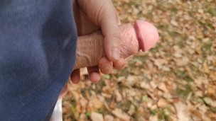I cum in forest on dry leaves UNCUT COCK
