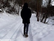 Amateur girl dreaming about quick fuck and deepthroat blowjob in public park in freezing winter cold 3/16