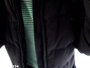 Amateur girl dreaming about quick fuck and deepthroat blowjob in public park in freezing winter cold 4/16