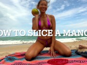 97 slut bikini milf jerk off husband on public beach and eats cum with mango OnlyFans @ Appleliu-76 1/16