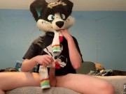 Furry nerd showing off feet & jerking off