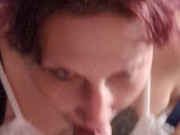 Damn, she's at it again!! Horny redhead MILF sucks and spits on daddy's cock like a slut 6/16