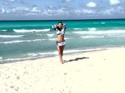 Sexy Monika Fox Walks Along Beach 7/16