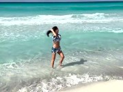 Sexy Monika Fox Walks Along Beach 8/16