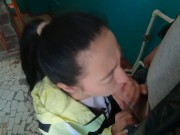 Brunette Gives Blowjob on Public Stairs and Swallows Cum 14/16