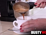 Blonde MILF Amber Jayne Gives The Delivery Boy A Tit Job Before Fucking Fun 1/16