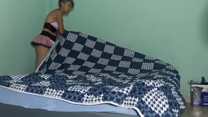 Perverted stepson watches his stepmother while she cleans thirsty for pleasure. Part 1