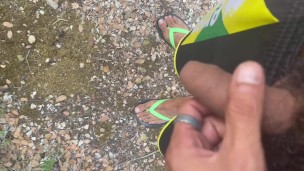 Uncut boy pissing in the wood