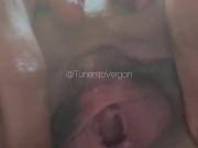 Brunette masturbates her tight pussy in the morning 16/16