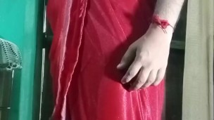 Indian Gay Crossdressing in Red Saree looking 🥵 hot #indiangay #indiancrossdresser #crossdresser