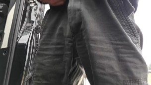Parking pee, uncut cock
