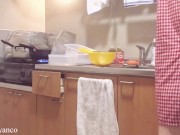 【人妻個人撮影】料理しながら旦那の帰りを待つ♡(新妻/エプロン/デカ尻/太もも/パンツ/巨乳/Hカップ/キッチン/日本人/Japanese/asian/homemade/amateur/kitchen 9/16