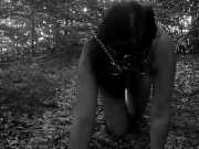 TRAIN MY SLUT TO BE GOOD ON DOG LEASH TOTALLY NAKED IN THE WOODS