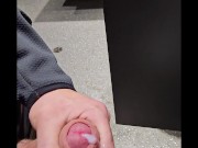johnholmesjunior does risky solo show and shoots massive cum load in busy canadian airport bathroom