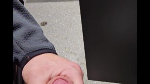 johnholmesjunior does risky solo show and shoots massive cum load in busy canadian airport bathroom