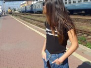 walks without panties at the train station 11/16