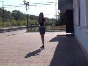 walks without panties at the train station 13/16