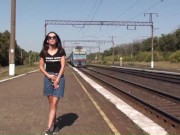 walks without panties at the train station 16/16