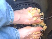 Hot blonde smashing Twinkies on pedals as she's pedal pumping 10/16