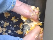 Hot blonde smashing Twinkies on pedals as she's pedal pumping 11/16