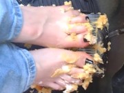 Hot blonde smashing Twinkies on pedals as she's pedal pumping 12/16