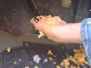 Hot blonde smashing Twinkies on pedals as she's pedal pumping 14/16