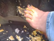 Hot blonde smashing Twinkies on pedals as she's pedal pumping 15/16