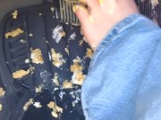 Hot blonde smashing Twinkies on pedals as she's pedal pumping 16/16