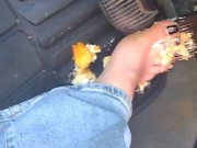 Hot blonde smashing Twinkies on pedals as she's pedal pumping 2/16