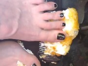 Hot blonde smashing Twinkies on pedals as she's pedal pumping 3/16